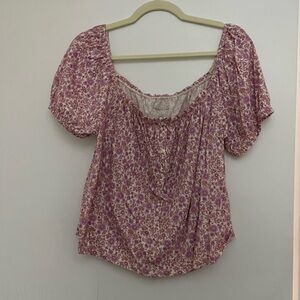 American Eagle Outfitters Pink Floral Peasant Blouse